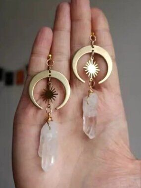Sun Crescent Gold Natural Stone Witchy Earrings